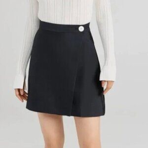 Lee Mathews Penny Black Wrap Mini Skirt Button Closure Pockets Size US 8